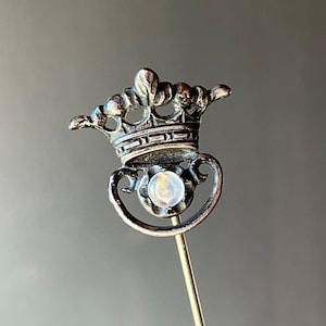 Antique Sterling Silver & Moonstone Crown Stick Pin