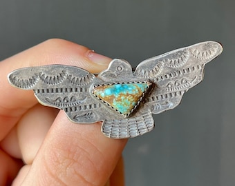 Sterling Silver & Turquoise Thunderbird Pin Brooch