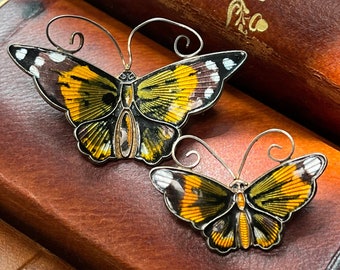 Vintage Norwegian Sterling Silver Enamel Monarch Butterfly Pin Brooch