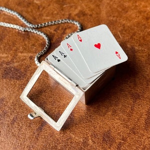 Vintage Sterling Silver .925 Playing Cards Box Pendant Box Chain Necklace