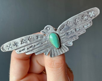 Southwestern Sterling Silver & Turquoise Thunderbird Pin Brooch