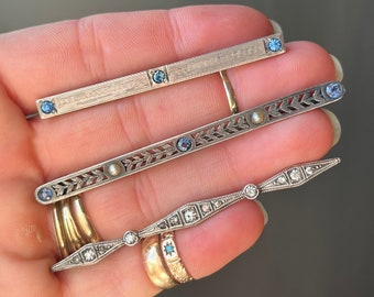 Vintage Sterling Silver Rhinestone Bar Pin Brooches