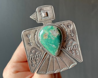 Southwestern Sterling Silver & Turquoise Thunderbird Pin Brooch
