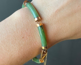 Vintage 14K Gold & Green Jade Link Bracelet