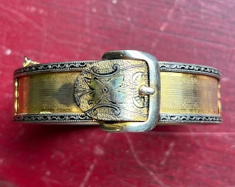 Antique Victorian Gold Filled & Enameled Buckle Bangle Bracelet