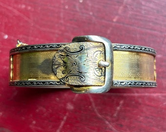 Antique Victorian Gold Filled & Enameled Buckle Bangle Bracelet