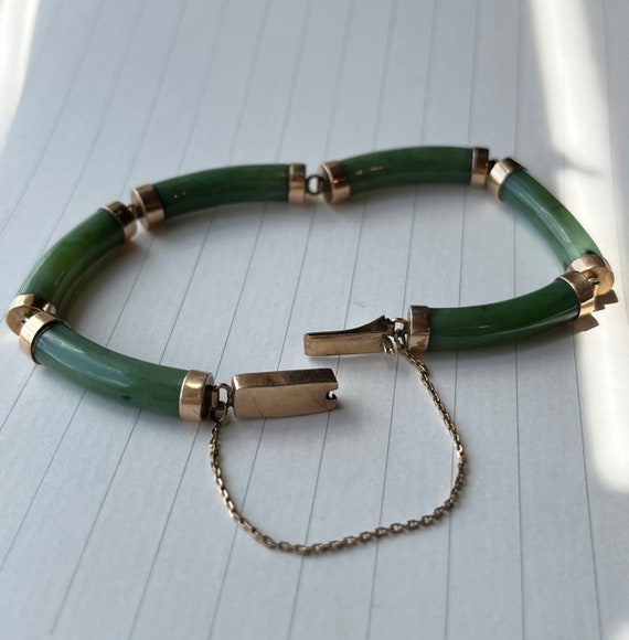 Vintage 14K Gold & Green Jade Link Bracelet - image 4