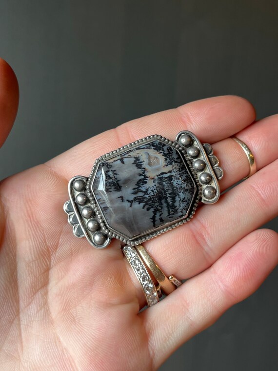 Vintage Native American Silver & Picture Agate Pi… - image 2