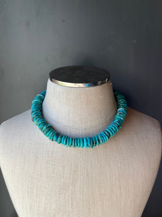 Chunky Blue Turquoise Bead Sterling Silver Choker 
