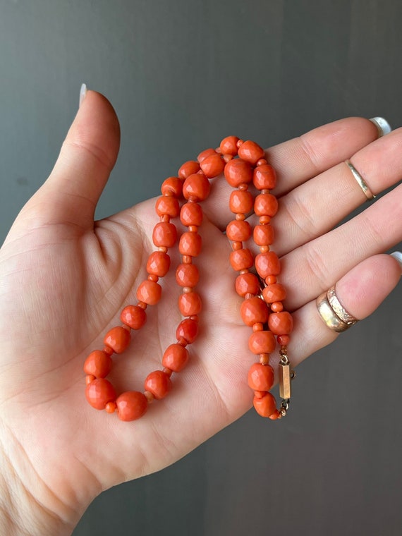Antique Faceted Natural Mediterranean Coral Bead Necklace