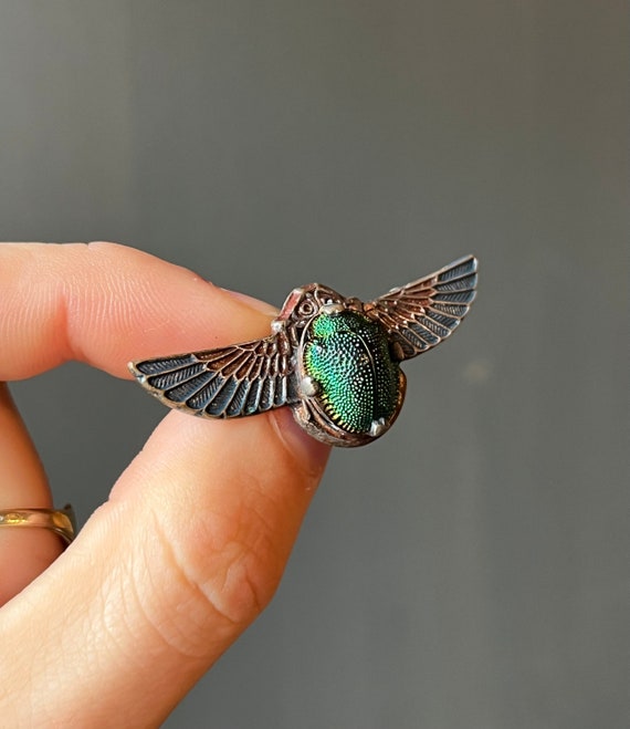 Antique Egyptian Revival 800 Silver Winged Scarab… - image 4