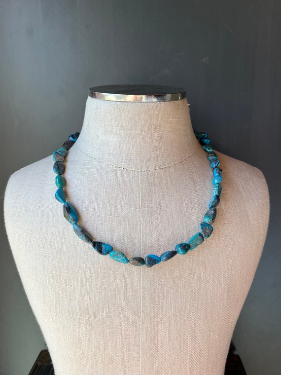 Dark Blue Natural Turquoise Nugget Beaded Necklace - image 5