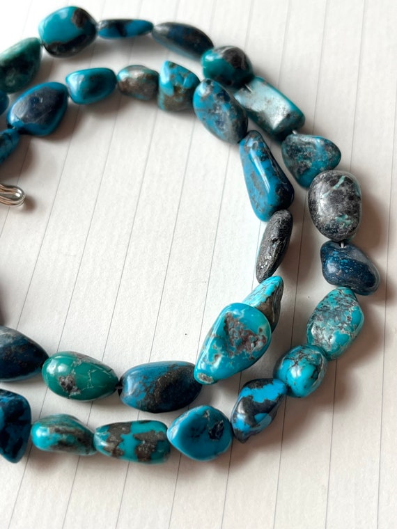 Dark Blue Natural Turquoise Nugget Beaded Necklace - image 9