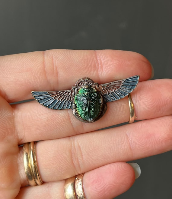 Antique Egyptian Revival 800 Silver Winged Scarab… - image 3