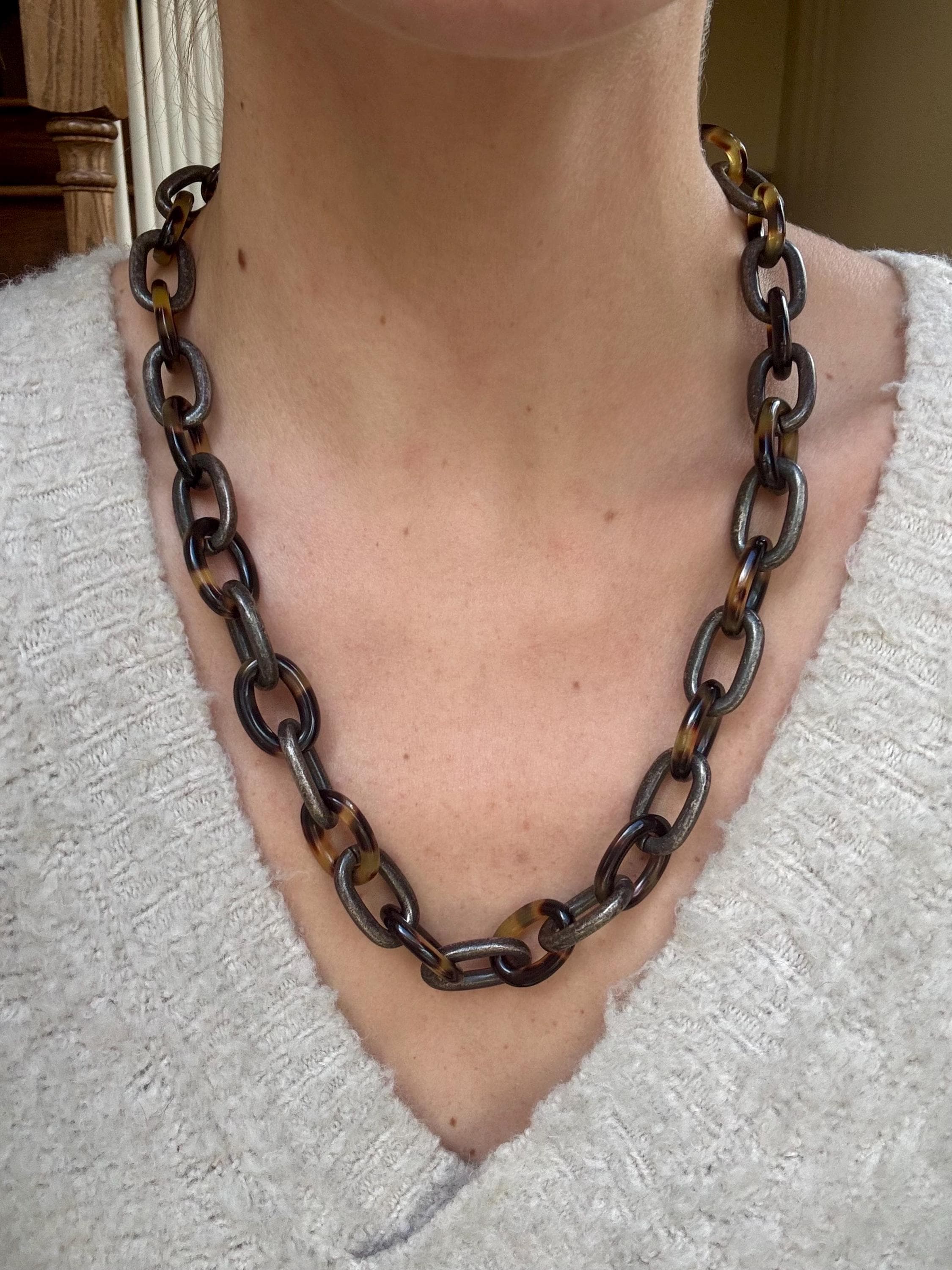Ralph Lauren ヴィンテージチェーン ネックレス Vintage Ralph Lauren Silver Tone & Faux Tortoise Shell Link Chain