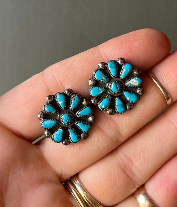 Very Rare Early 1900's Vintage Native American Zuni Turquoise Sterling Silver Earrings Very Rare Early 1900's Vintage Native American Zuni Turquoise Sterling Silver Earrings