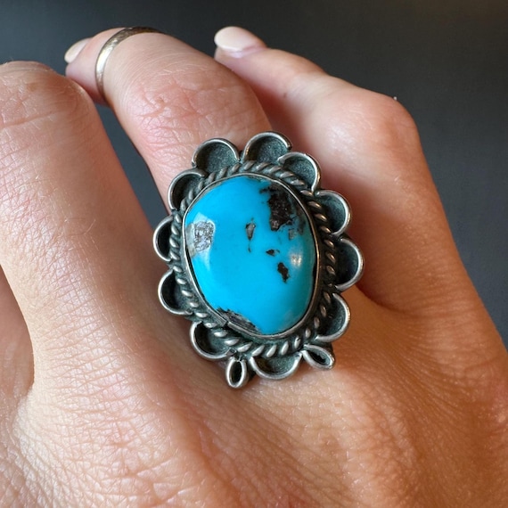 Sz 6.5 ~ Vintage Native American Navajo Nickel Silver & Blue