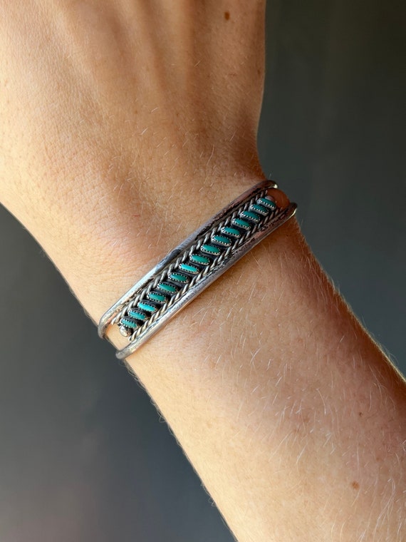 Vintage Native American Zuni Rose Laroche Sterling Silver & Green