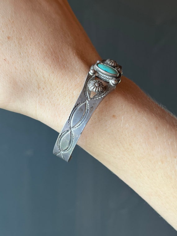 VTG Sterling Fred Harvey Era Native American Bracelet Stamped Tee Pees Signed MB