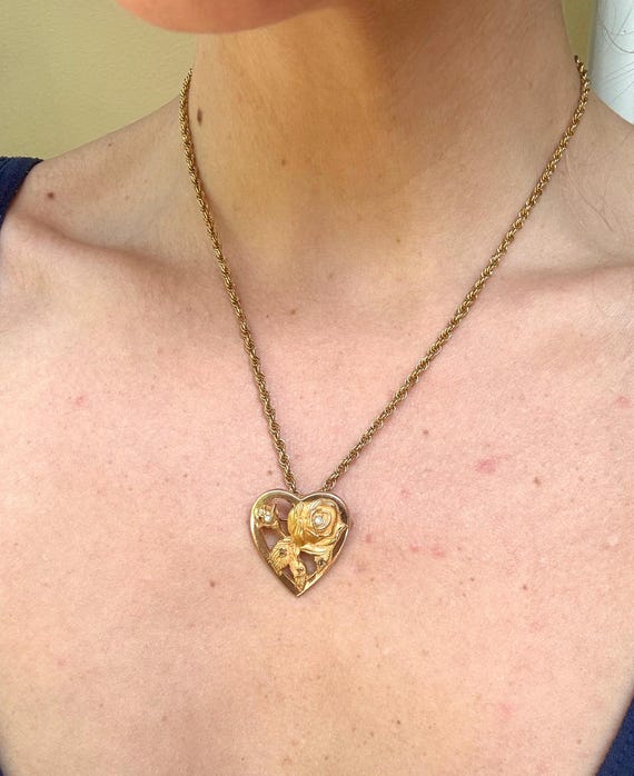 Vintage 10K Gold Beta Sigma Phi Order of the Rose Heart Brooch