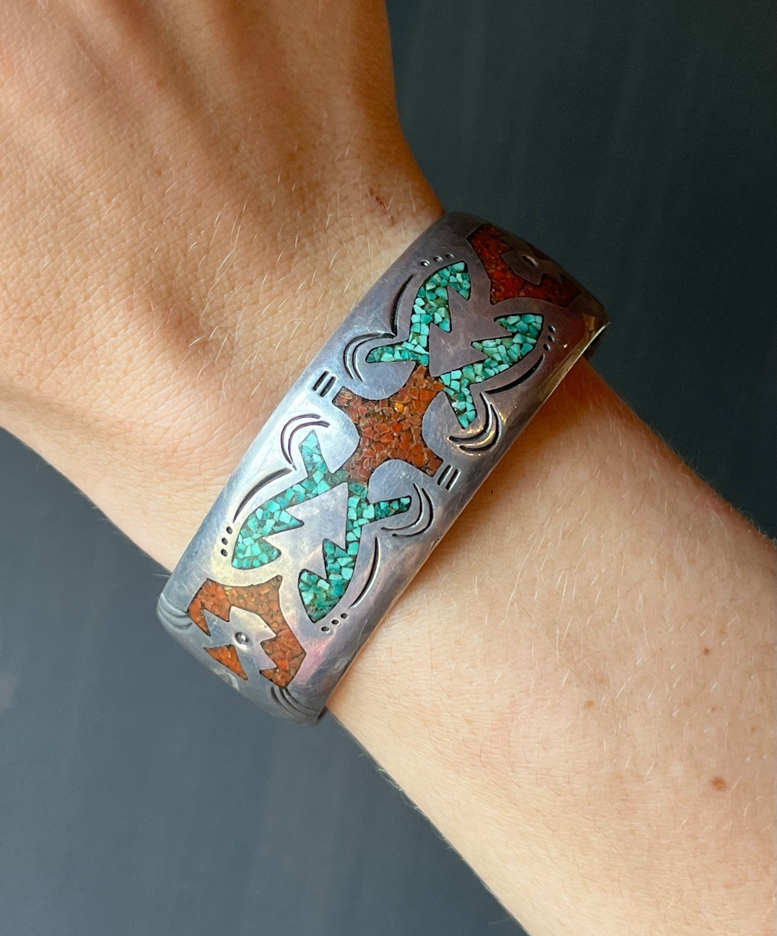 Vintage Native American Sterling Silver Turquoise & Coral