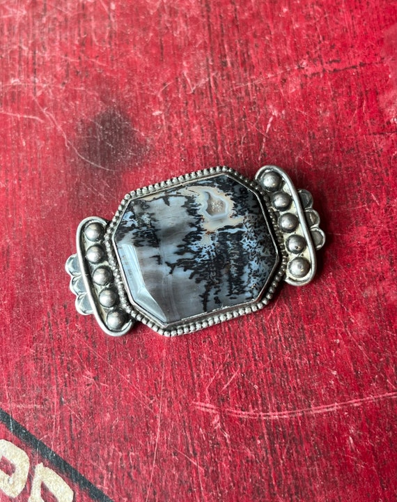 Vintage Native American Silver & Picture Agate Pi… - image 4