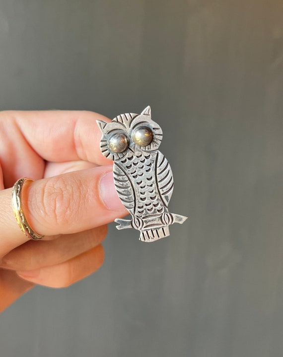 Vintage Taxco Mexico  Sterling Silver Hoot Owl Pin