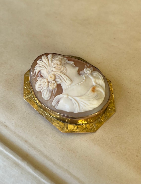 Antique Art Nouveau Gold Italian Carved Conch She… - image 7