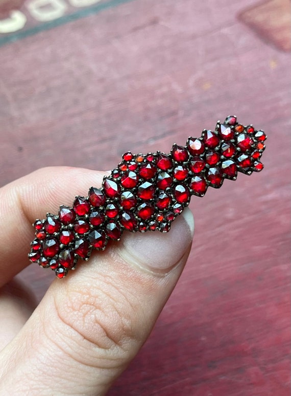 Antique 1800's Czech Bohemian Garnet Brooch - image 1