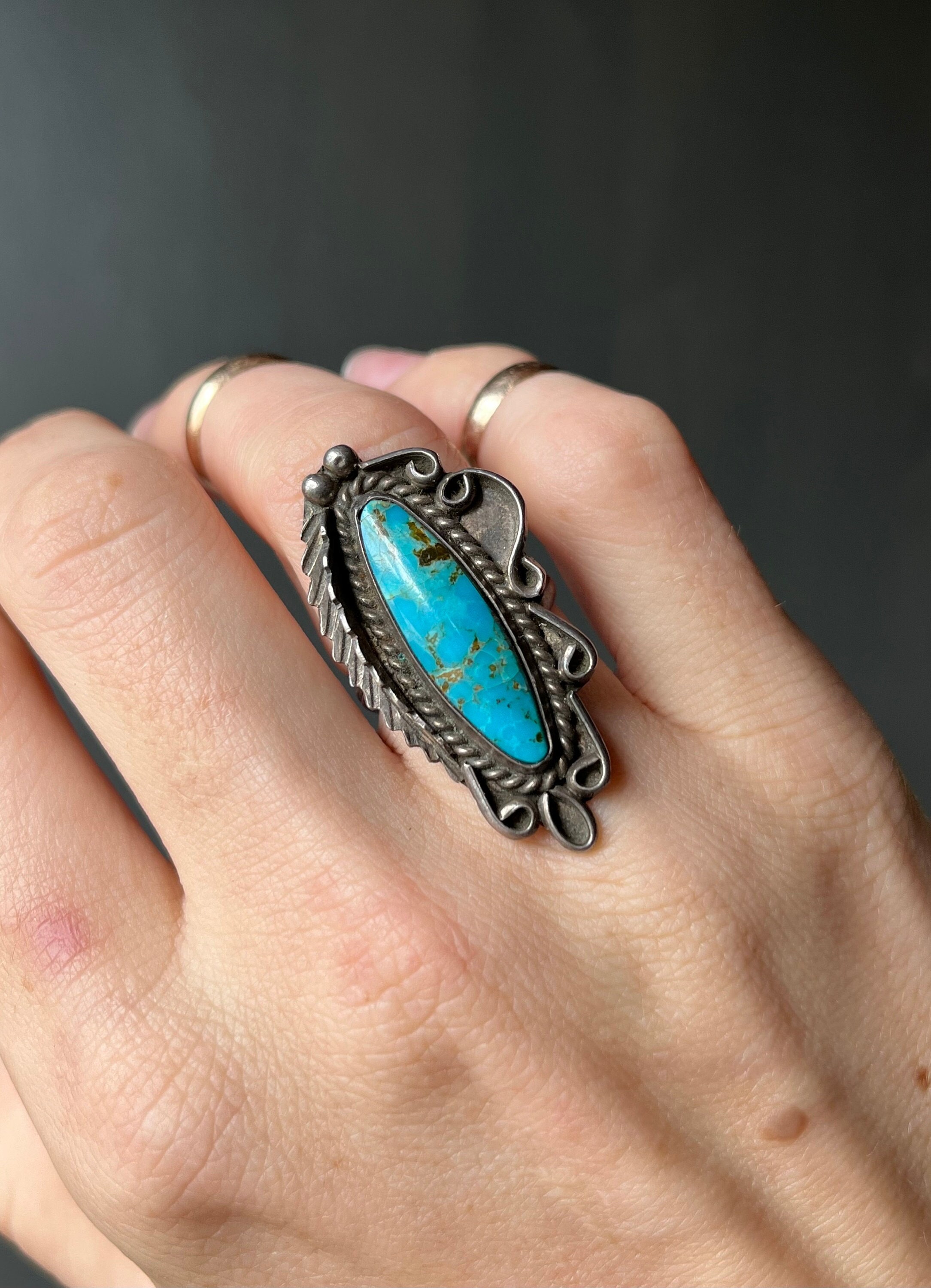 Sz 5 ~ Vintage Native American Navajo Sterling Silver & Turquoise