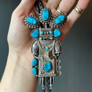 Vintage Native American Navajo Sterling Silver & Turquoise Kachina Bolo ...