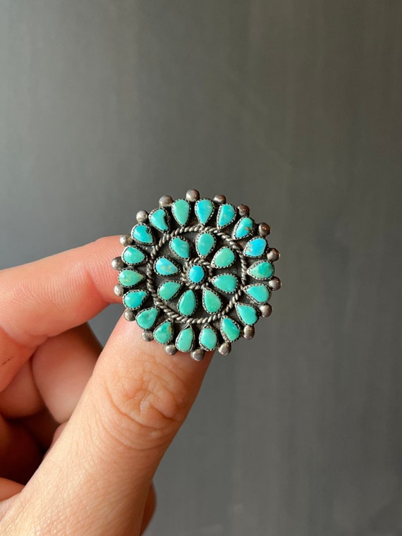 One Of The Best Vintage Native American Zuni Turquoise Cluster Sterling Silver Ring Old One Of The Best Vintage Native American Zuni Turquoise Cluster Sterling Silver Ring Old
