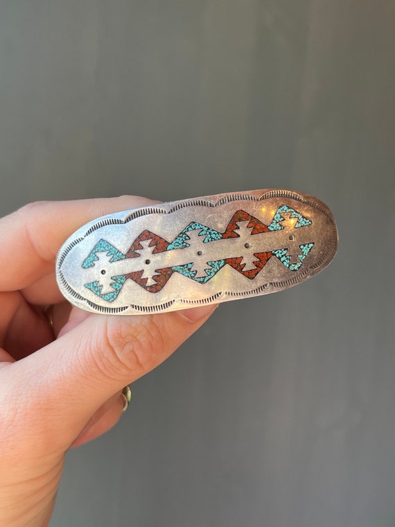 アンティーク雑貨 Indian Clip Vintage Native American Sterling Silver Turquoise & Coral Chip