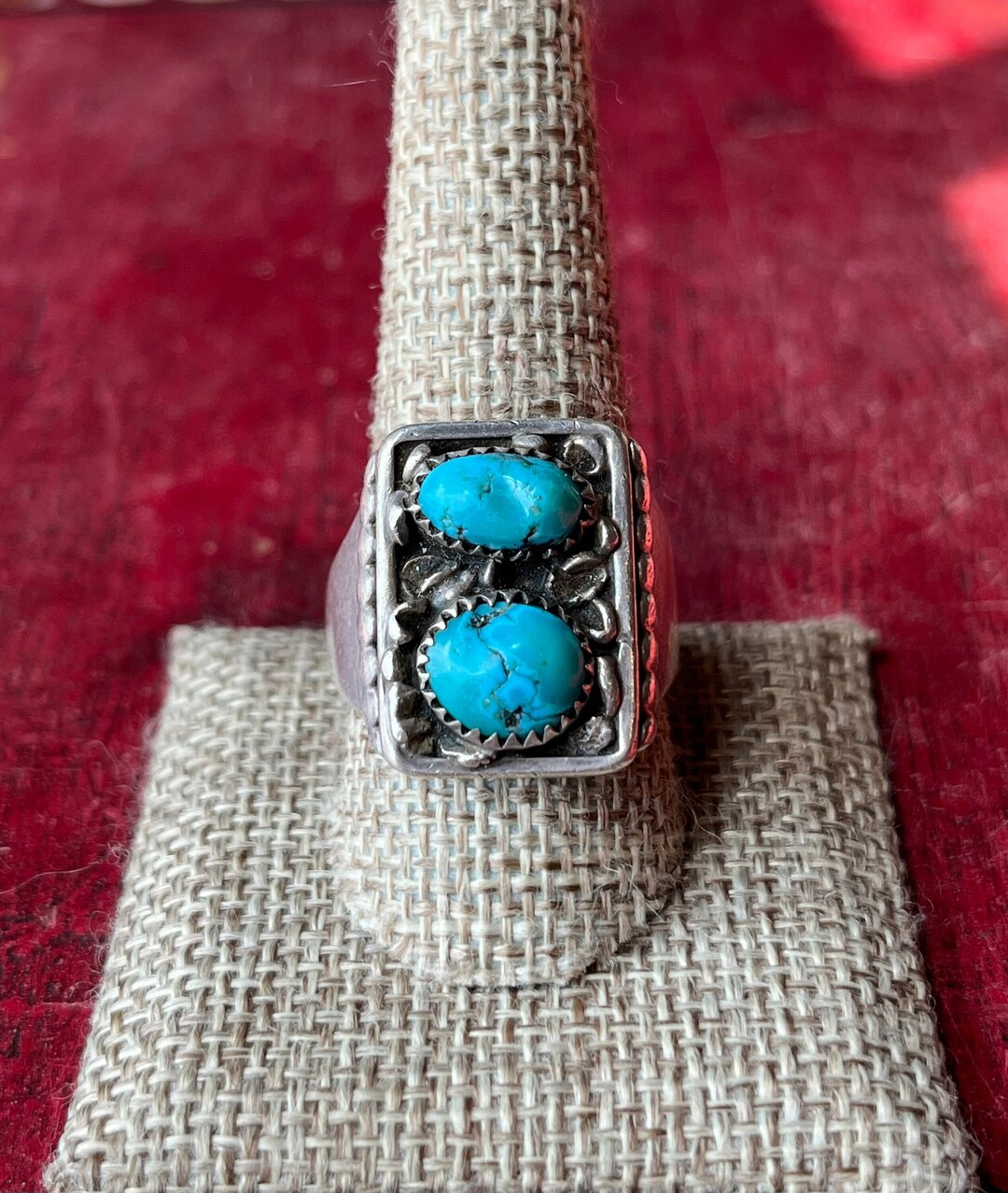 Sz 11 - Vintage Native American Navajo Sterling Silver & Turquoise