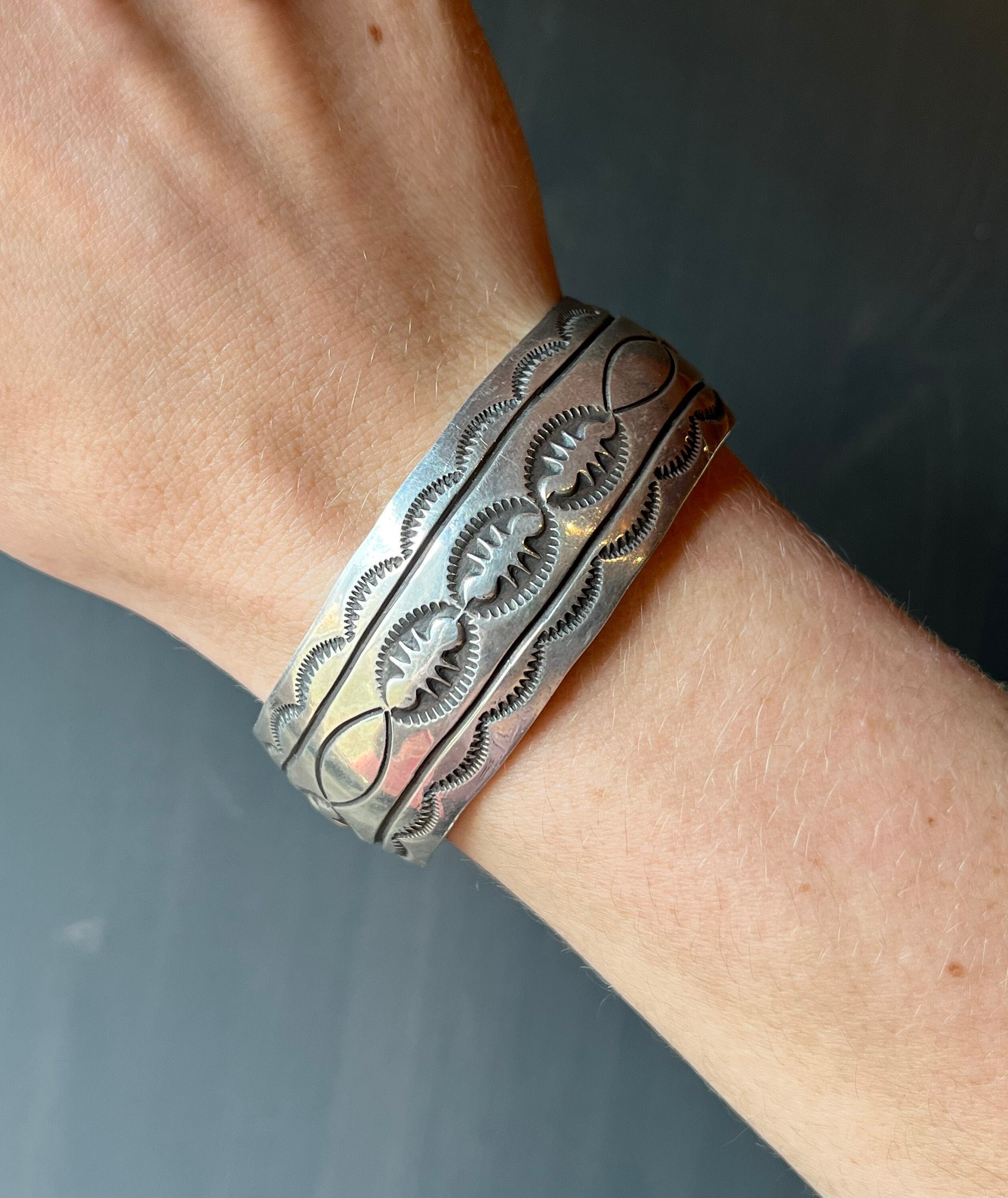 Vintage Native American Navajo Sterling Silver Stamped Cuff Vintage Native American Navajo Sterling Silver Stamped Cuff