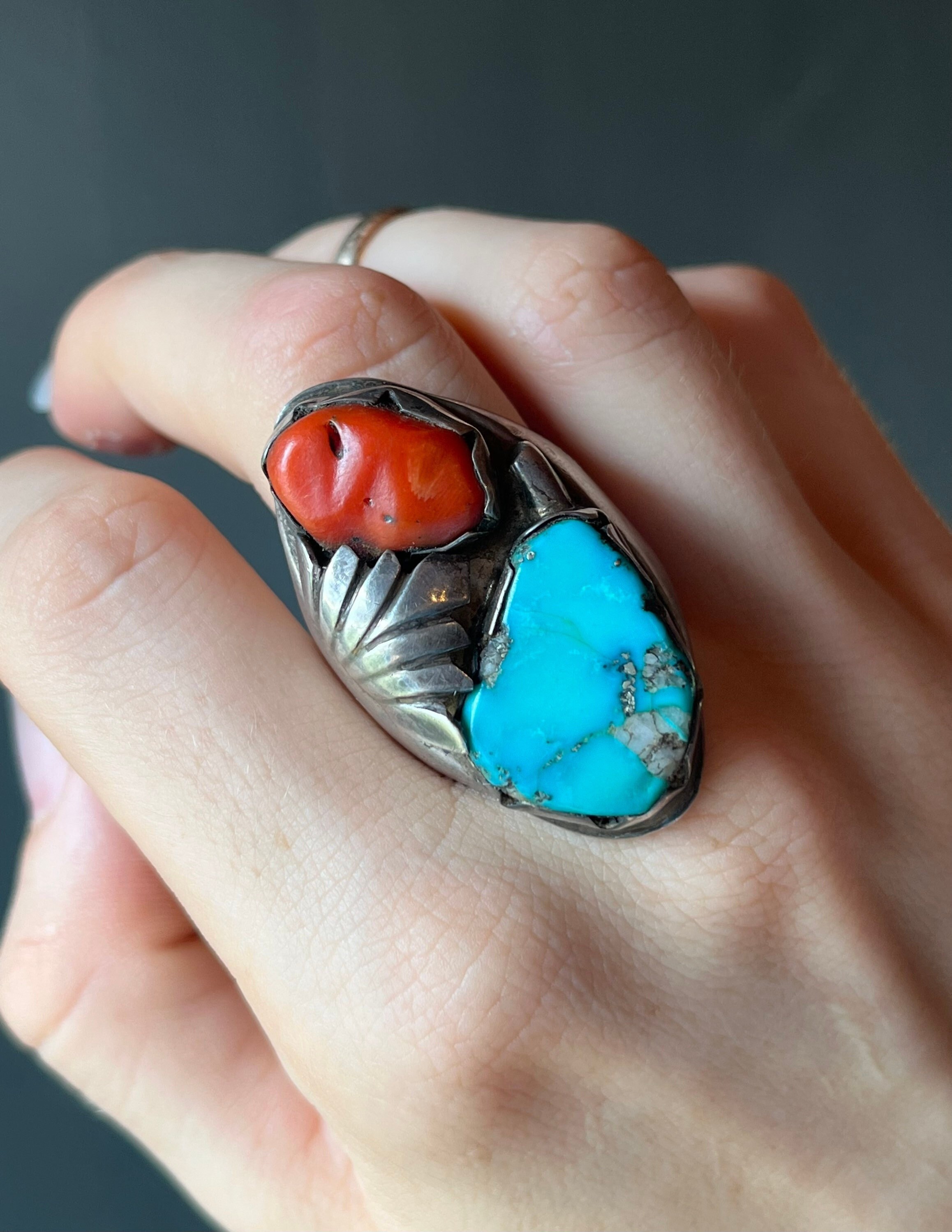 Sz 12 vintage Native American Navajo Sterling Silver Turquoise