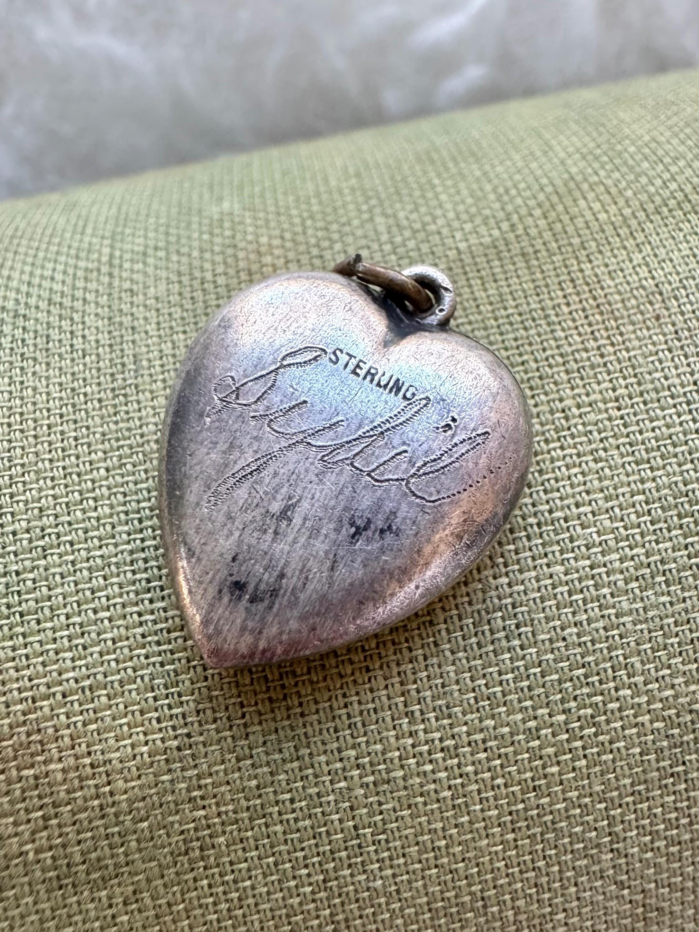 Antique Sybil Sterling Silver .925 Puffy Heart Charm Pendant - Etsy