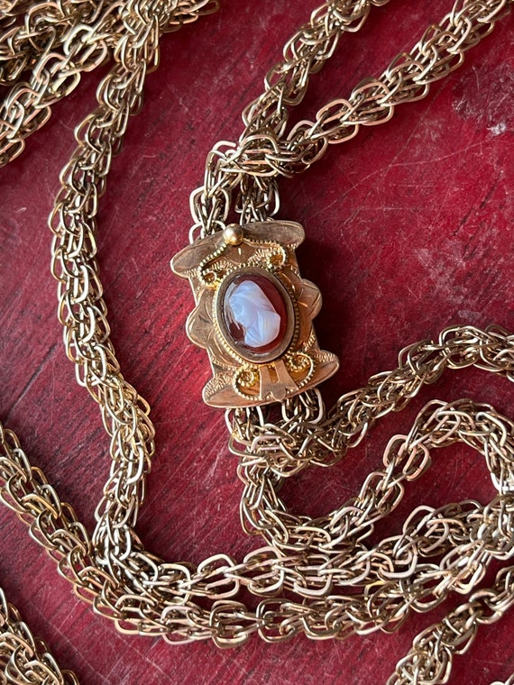 Antique Victorian Gold Fill Cameo Slide Chain Lay… - image 5