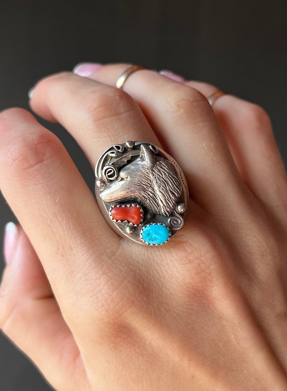 vintage navajo ring 18.5号 Vintage Native Am. Navajo Turquoise Sterling Silver Eagle