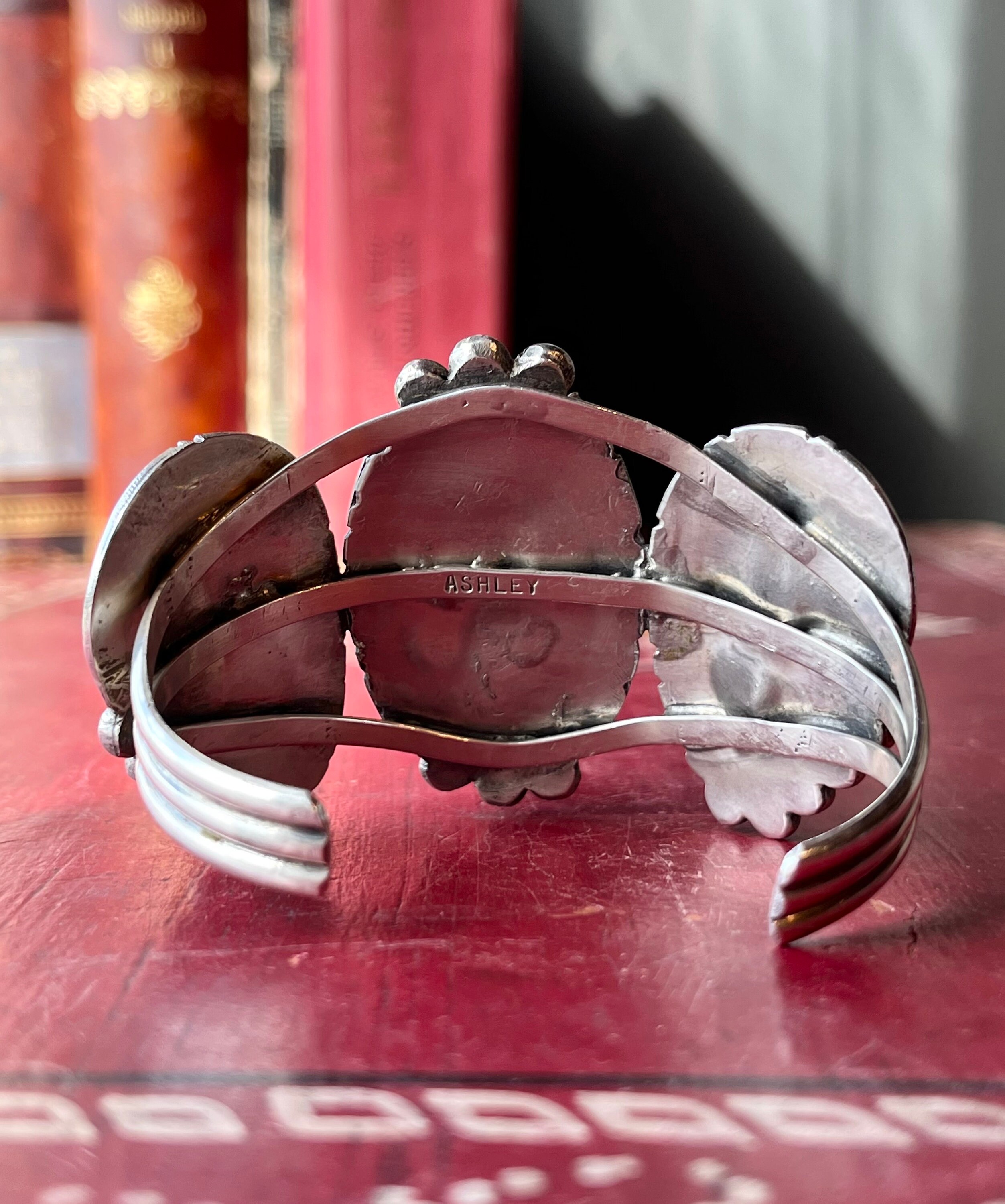 Vintage Native American Navajo Ashley Sterling Silver & Red Spiny