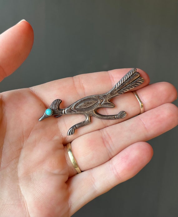 Whimsical Native American Navajo Sterling Silver Roadrunner Cowboy Pin Whimsical Native American Navajo Sterling Silver Roadrunner Cowboy Pin