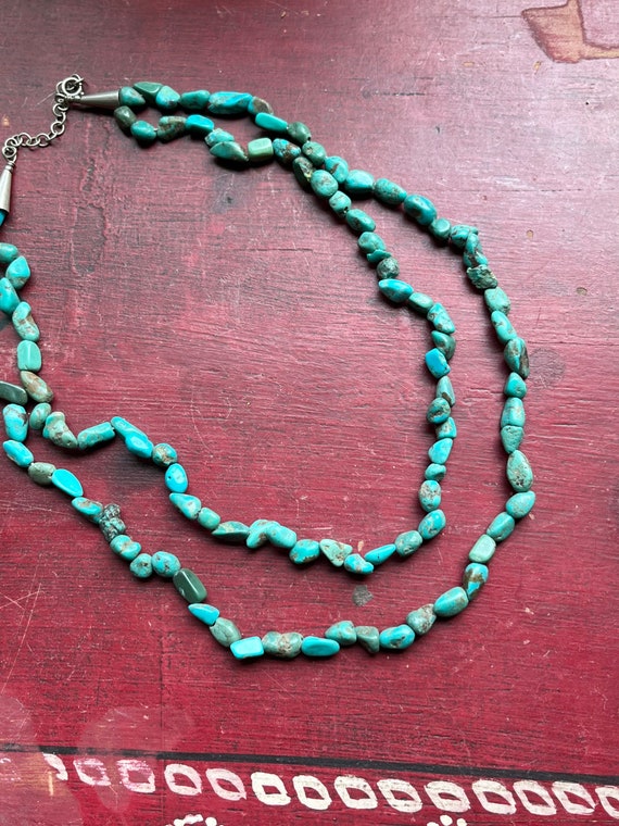 Vintage Sterling Silver & Double Strand Turquoise 