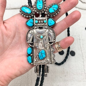 Vintage Native American Navajo Sterling Silver & Turquoise Kachina Bolo ...