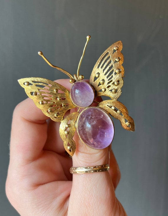 Elegant Gold and Purple Vintage Brooch Antique Purple Enamel Pansy Brooch of 14k Gold by Krementz  main image 4