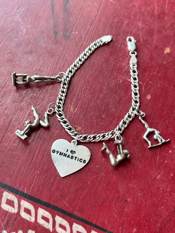 Gymnastics Charm I Love Gymnastics with Heart Sterling Silver Gymnastics Charm I Love Gymnastics with Heart Sterling Silver