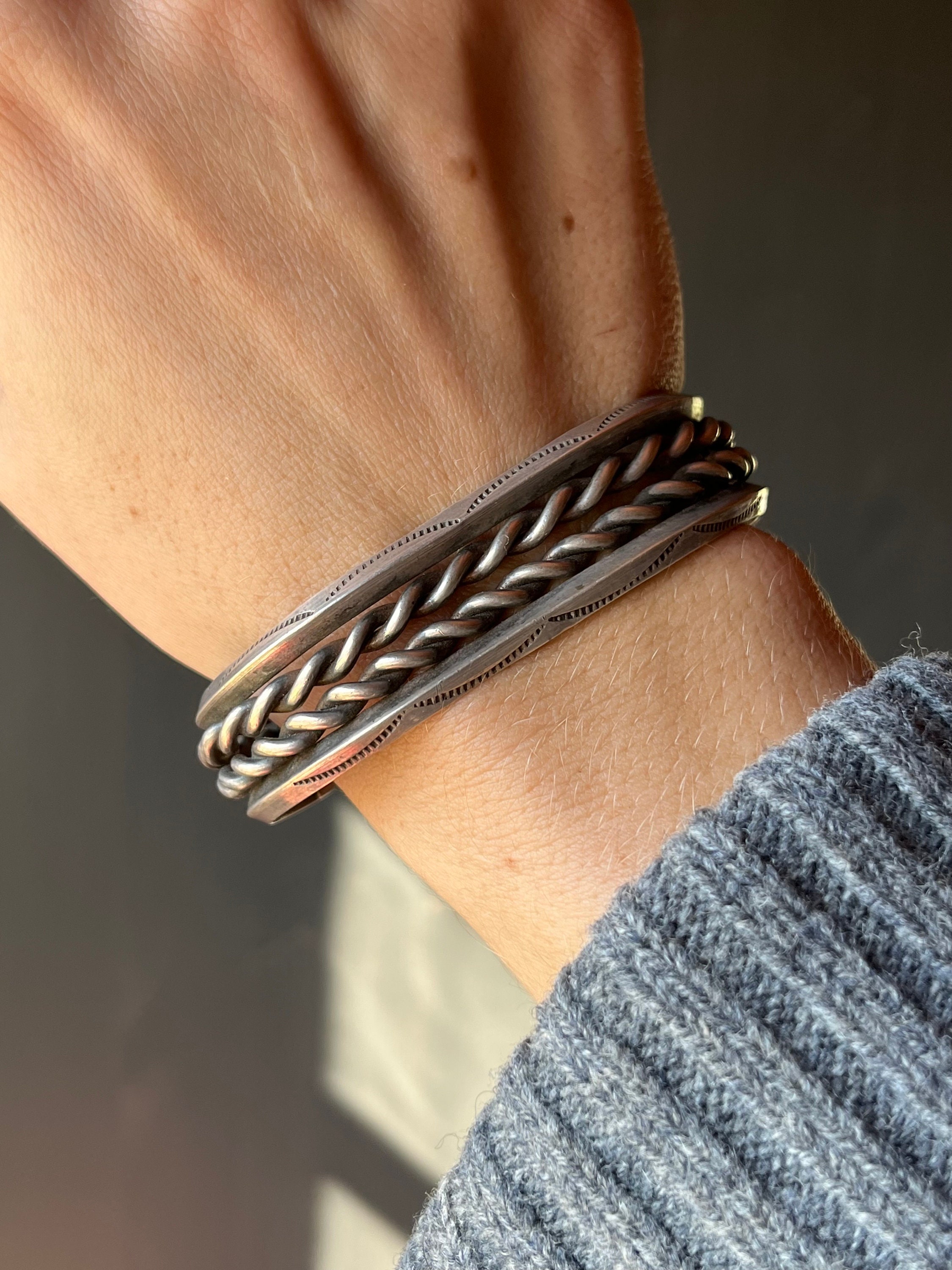 Vintage Native American Navajo Sterling Silver Twisted Wire