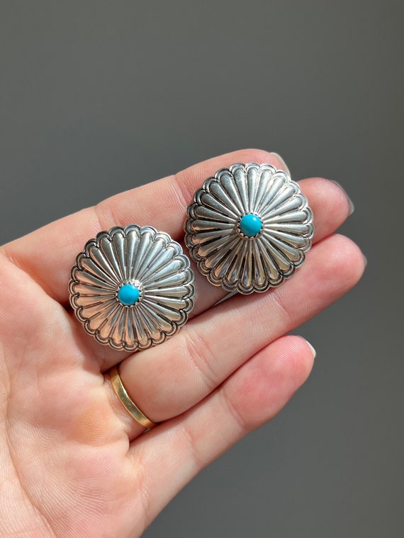 Contemporary Southwest Running Bear Sterling Silver & Turquoise Concho Post Earrings