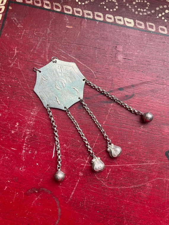 Vintage Chinese Sterling Silver Octagon Bell Penda