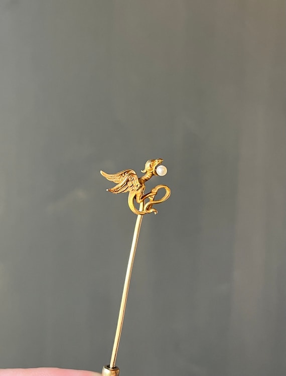 Vintage Pearl Stick Pin 14K Yellow Gold