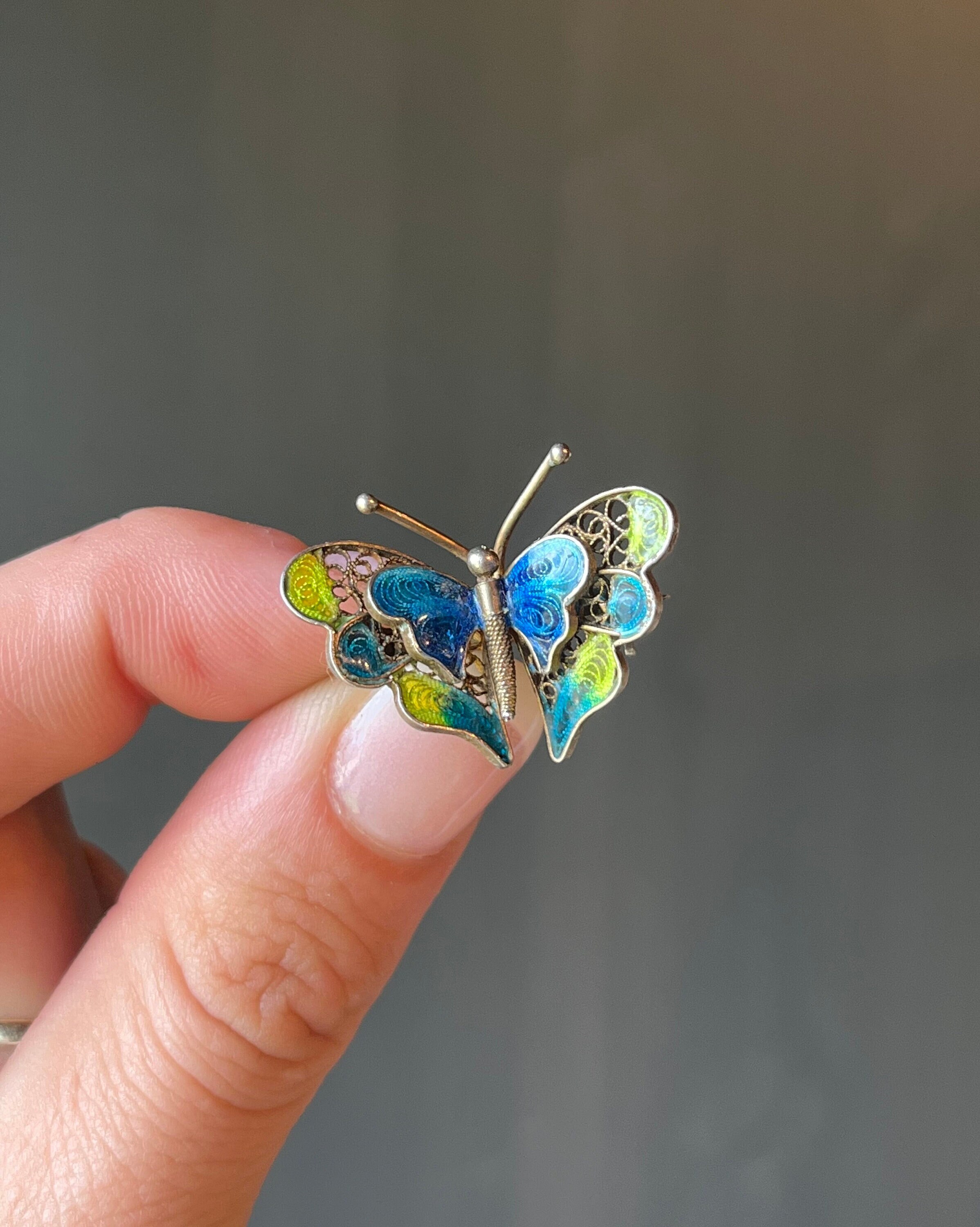 Épingle papillon Art Déco vintage en filigrane d'argent 800 - France